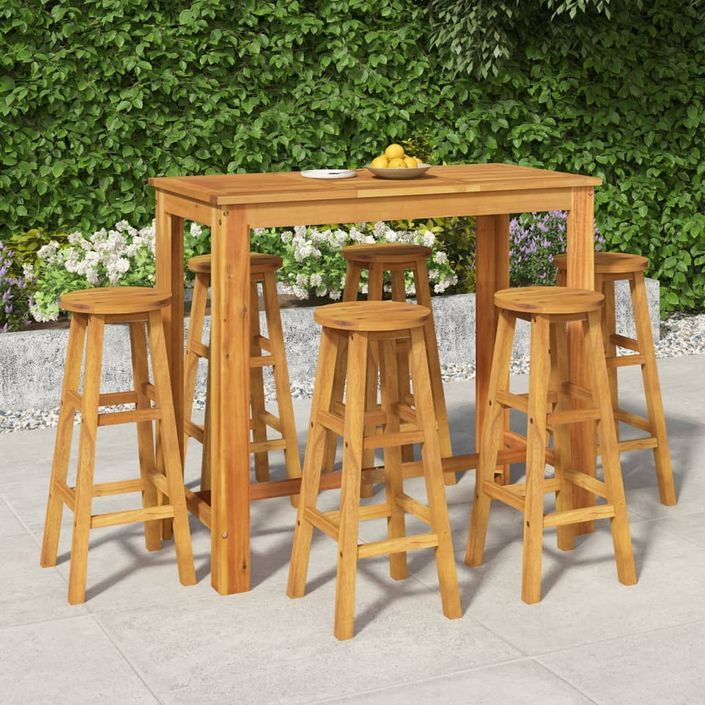 Ensemble de bar de jardin 7 pcs bois d'acacia solide - Photo n°2