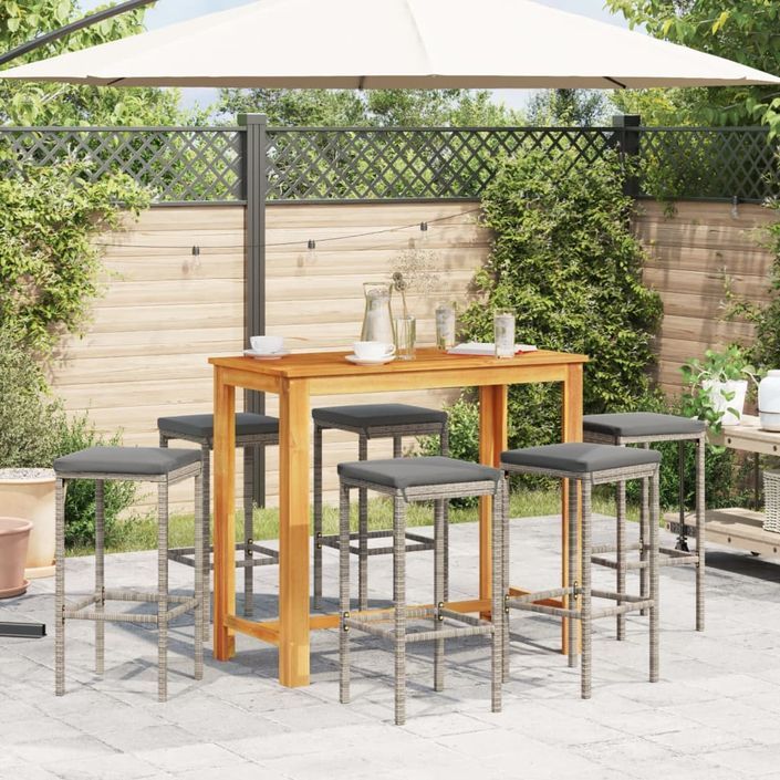 Ensemble de bar de jardin 7 pcs gris bois massif acacia rotin - Photo n°3