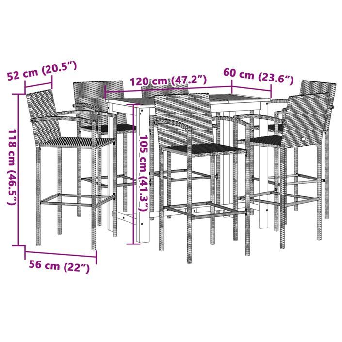 Ensemble de bar de jardin 7 pcs gris bois massif acacia rotin - Photo n°11