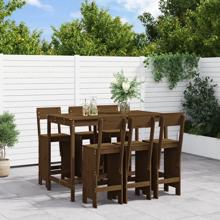 Ensemble de bar de jardin 7 pcs marron miel bois de pin massif - Photo n°2