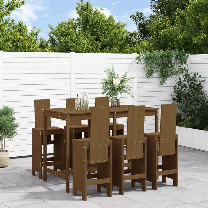 Ensemble de bar de jardin 7 pcs marron miel bois de pin massif - Photo n°2