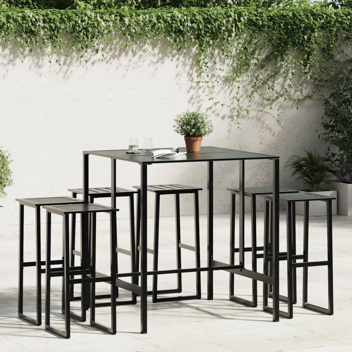 Ensemble de bar de jardin 7 pcs noir acier enduit de poudre - Photo n°1