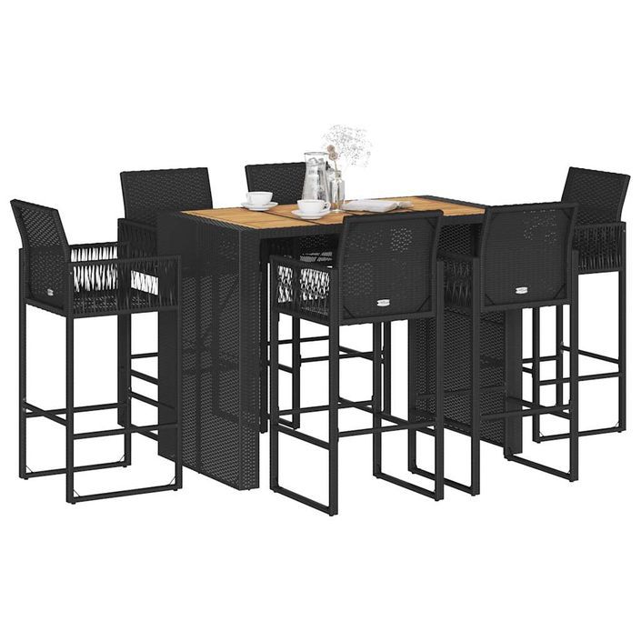 Ensemble de bar de jardin 7 pcs sans coussins noir poly rotin - Photo n°1