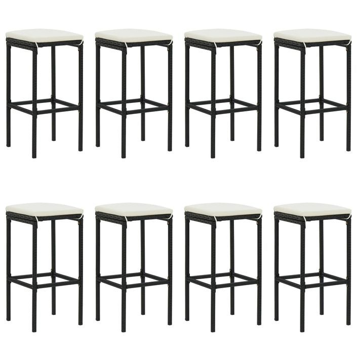 Ensemble de bar de jardin 9 pcs avec coussins noir poly rotin - Photo n°4