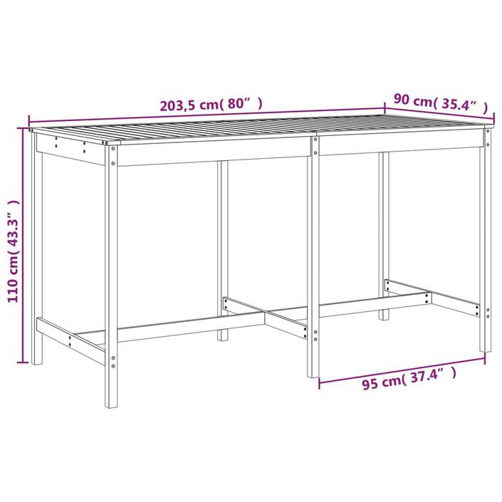 Ensemble de bar de jardin 9 pcs blanc bois de pin massif - Photo n°9