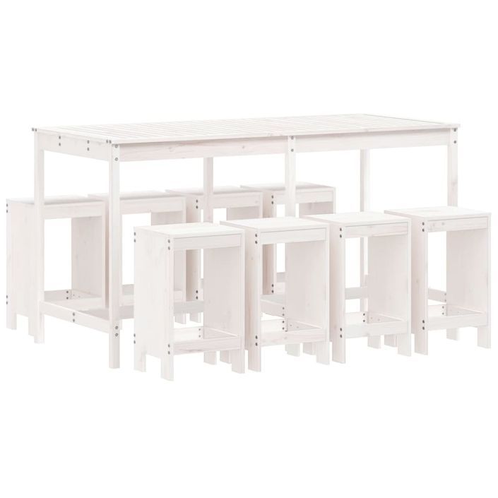 Ensemble de bar de jardin 9 pcs blanc bois de pin massif - Photo n°1