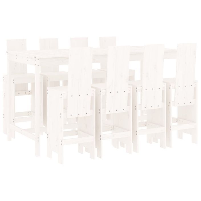 Ensemble de bar de jardin 9 pcs blanc bois de pin massif - Photo n°1