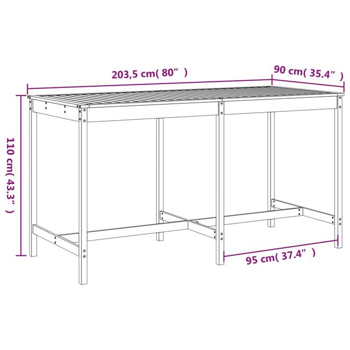 Ensemble de bar de jardin 9 pcs blanc bois de pin massif - Photo n°9