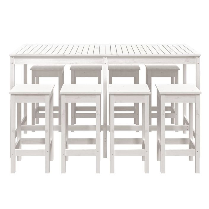 Ensemble de bar de jardin 9 pcs blanc bois de pin massif - Photo n°4