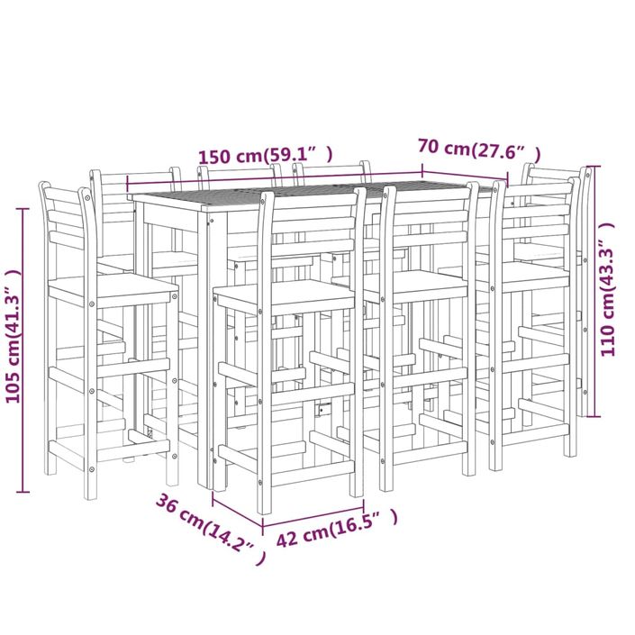 Ensemble de bar de jardin 9 pcs Bois d'acacia solide - Photo n°9