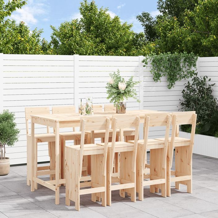 Ensemble de bar de jardin 9 pcs Bois de pin massif - Photo n°2