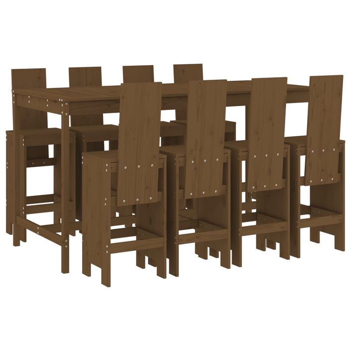 Ensemble de bar de jardin 9 pcs marron miel bois de pin massif - Photo n°1