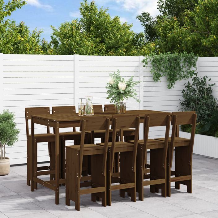 Ensemble de bar de jardin 9 pcs marron miel bois de pin massif - Photo n°2