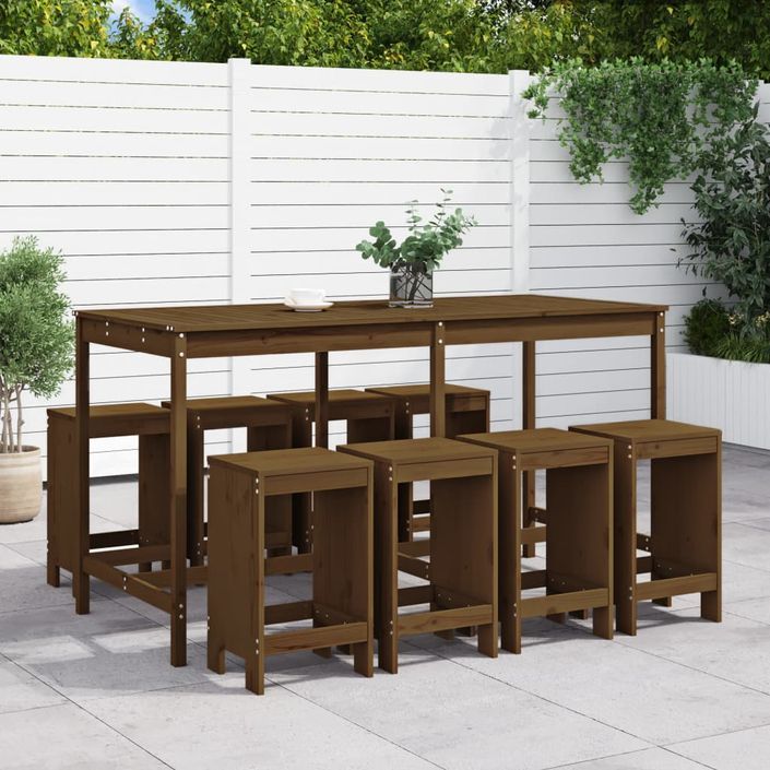 Ensemble de bar de jardin 9 pcs marron miel bois de pin massif - Photo n°2