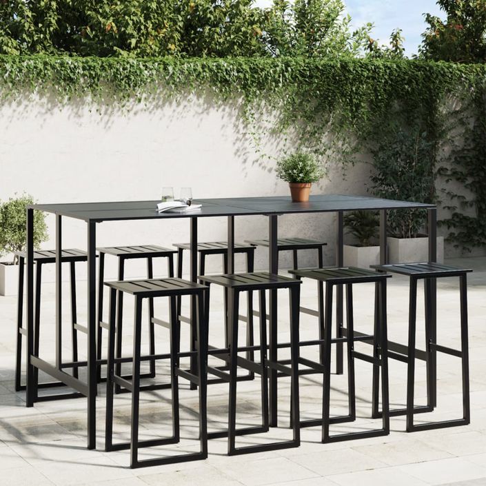 Ensemble de bar de jardin 9 pcs noir acier enduit de poudre - Photo n°1