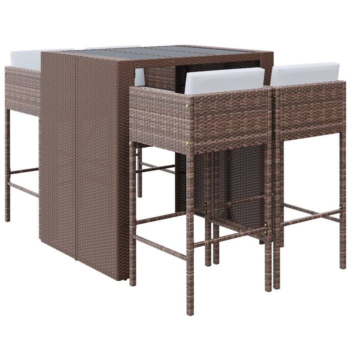 Ensemble de bar de jardin avec coussins 5 pcs marron poly rotin - Photo n°1