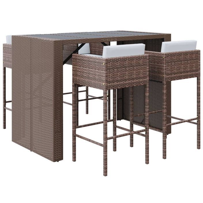 Ensemble de bar de jardin avec coussins 5 pcs marron poly rotin - Photo n°1