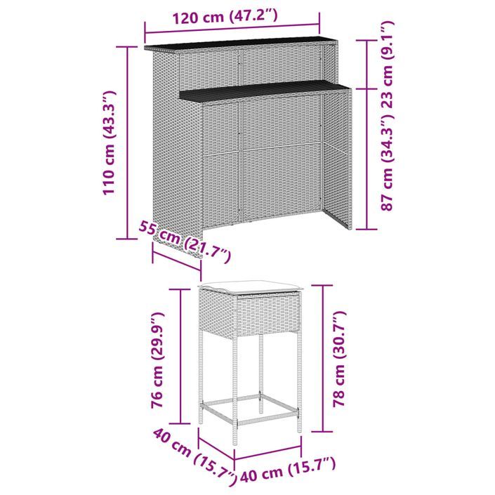 Ensemble de bar de jardin avec coussins 5 pcs marron poly rotin - Photo n°8