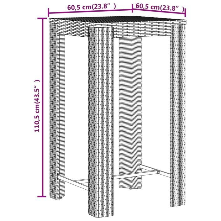 Ensemble de bar jardin 3 pcs gris poly rotin/bois massif acacia - Photo n°8