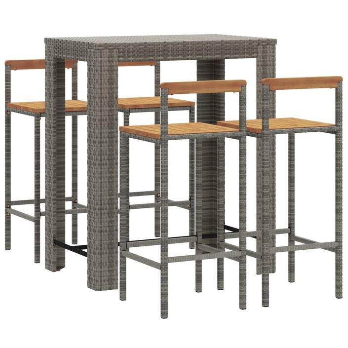 Ensemble de bar jardin 5 pcs gris poly rotin/bois massif acacia - Photo n°3