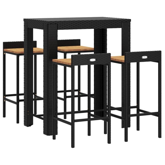 Ensemble de bar jardin 5 pcs noir poly rotin/bois massif acacia - Photo n°3