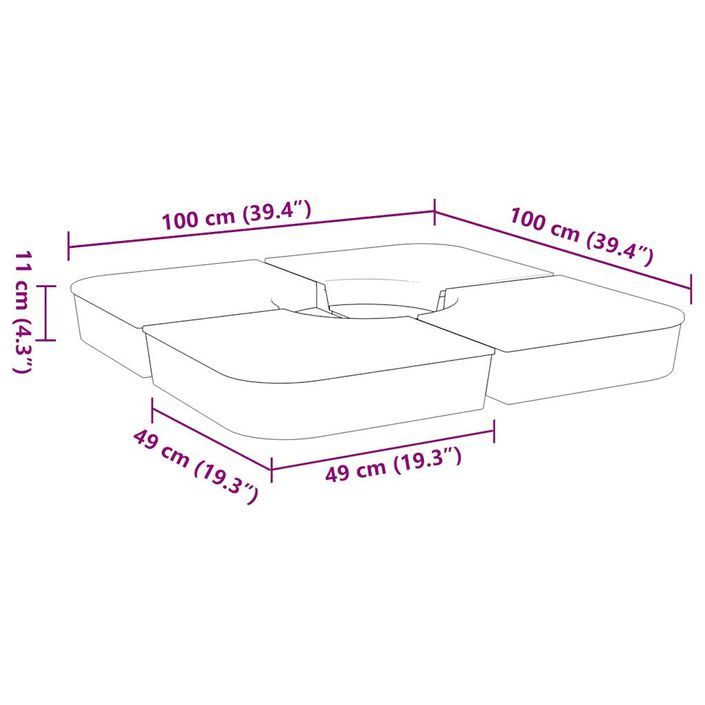 Ensemble de base de parasol pour parasols à pied croisé 4pcs PP - Photo n°8