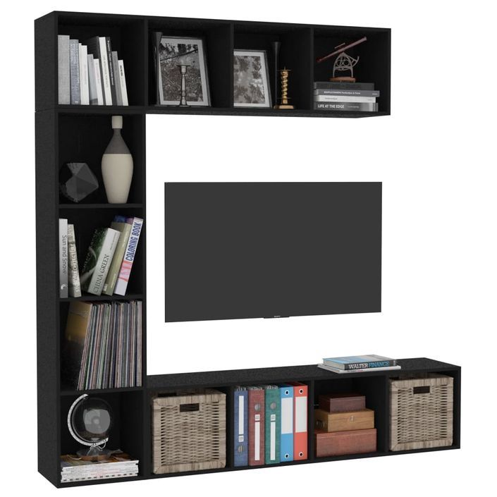 Ensemble de bibliothèque/meuble TV 3 pcs Noir 180x30x180 cm - Photo n°3