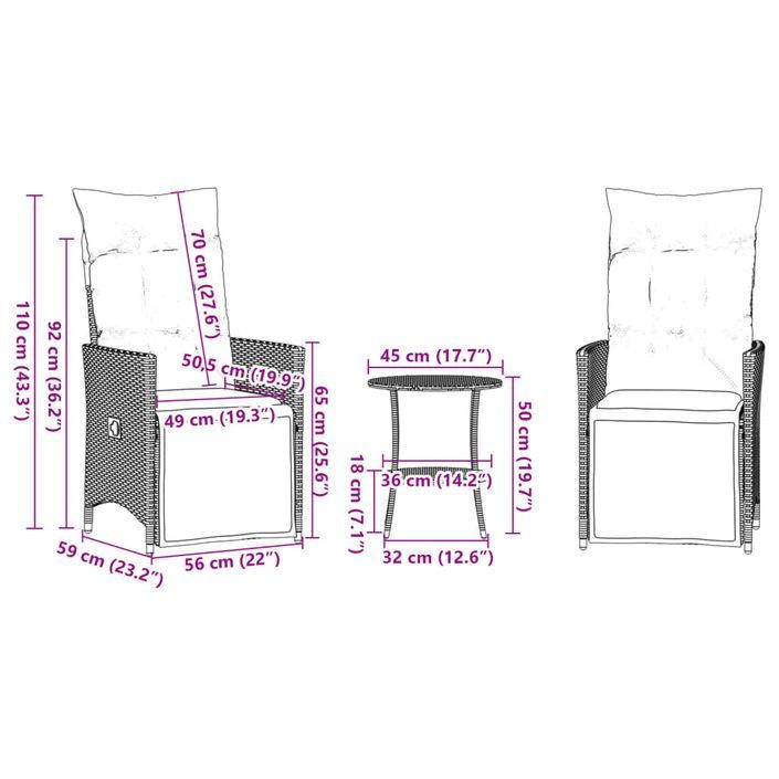 Ensemble de bistro 3 pcs avec coussins beige résine tressée - Photo n°10