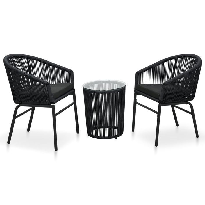 Ensemble de bistro 3 pcs avec coussins Rotin PVC Noir - Photo n°1