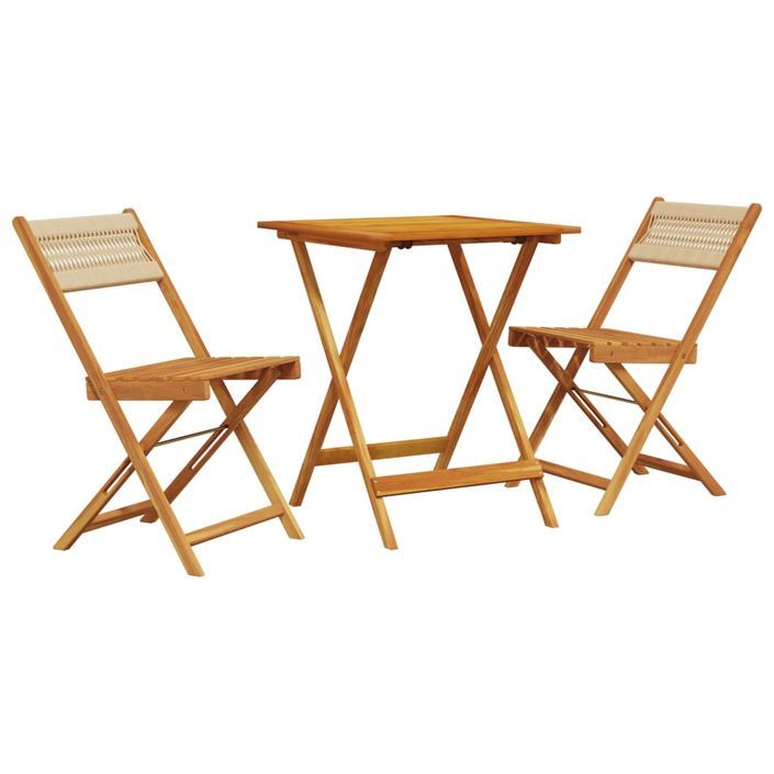 Ensemble de bistro 3 pcs beige polypropylène et bois massif - Photo n°2