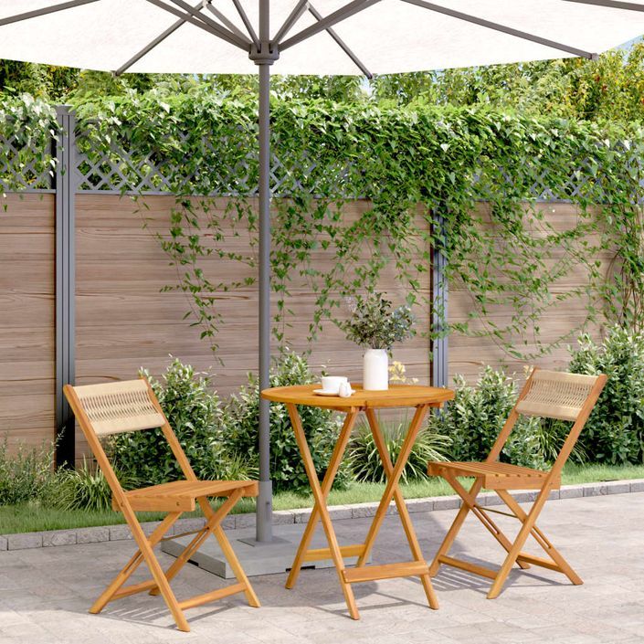 Ensemble de bistro 3 pcs beige polypropylène et bois massif - Photo n°1