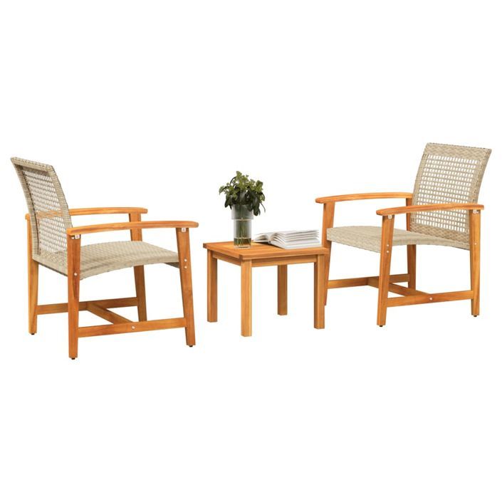 Ensemble de bistro 3 pcs beige résine tressée et bois d'acacia - Photo n°3