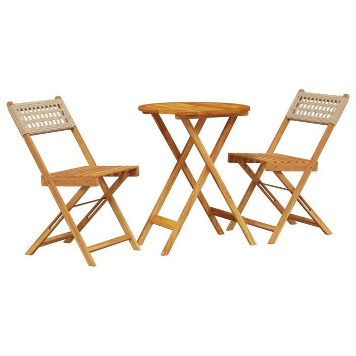 Ensemble de bistro 3 pcs beige résine tressée et bois massif - Photo n°2