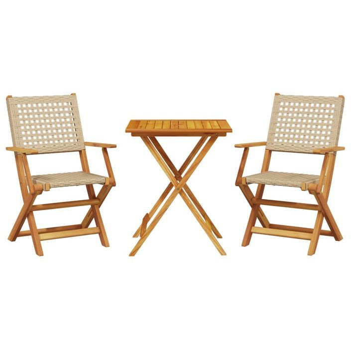 Ensemble de bistro 3 pcs beige résine tressée et bois massif - Photo n°2