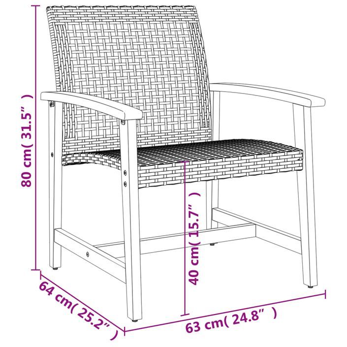 Ensemble de bistro 3 pcs gris résine tressée et bois d'acacia - Photo n°10