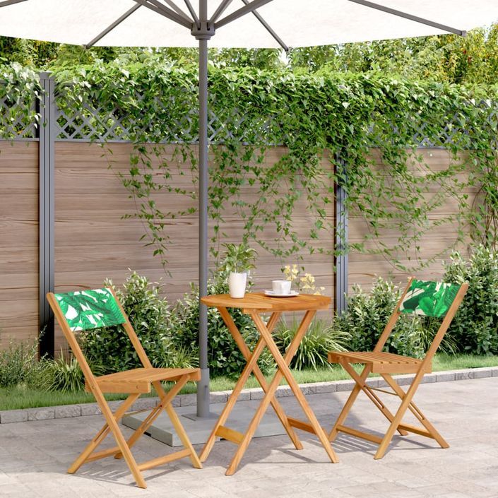 Ensemble de bistro 3 pcs motif de feuilles tissu et bois massif - Photo n°1