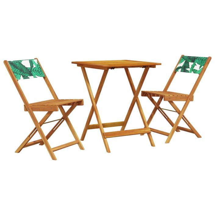 Ensemble de bistro 3 pcs motif de feuilles tissu et bois massif - Photo n°2