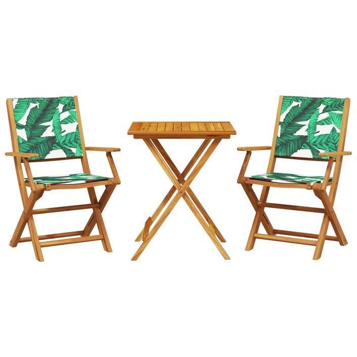 Ensemble de bistro 3 pcs motif de feuilles tissu et bois massif - Photo n°2