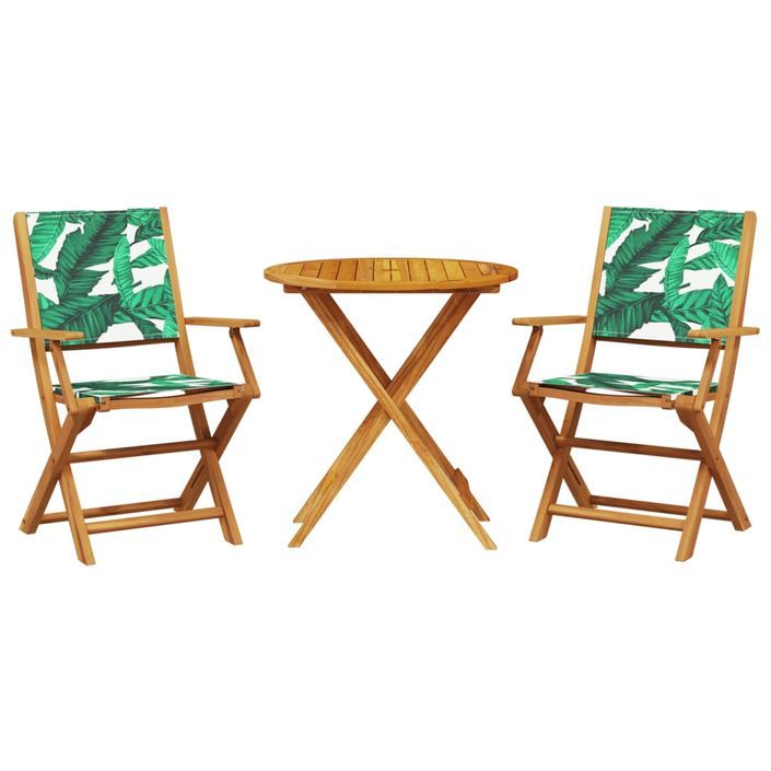 Ensemble de bistro 3 pcs motif de feuilles tissu et bois massif - Photo n°2