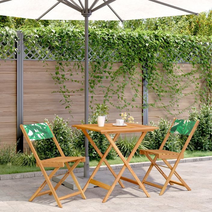 Ensemble de bistro 3 pcs motif de feuilles tissu et bois massif - Photo n°1