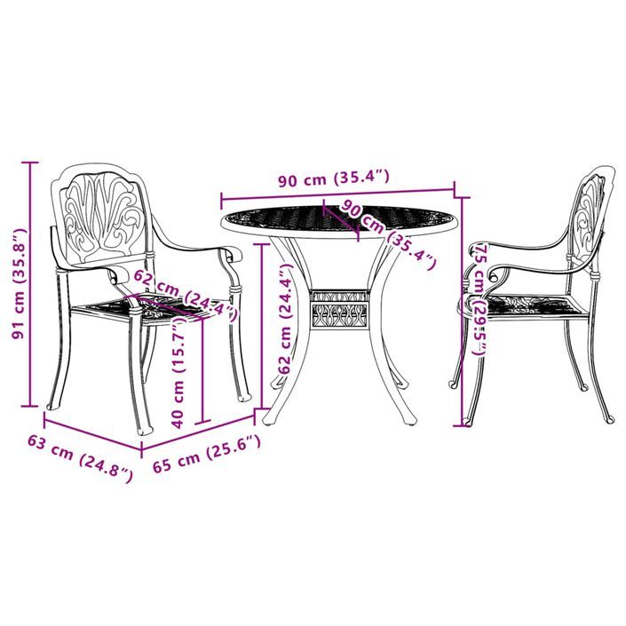 Ensemble de bistro 3 pcs vert aluminium coulé - Photo n°11