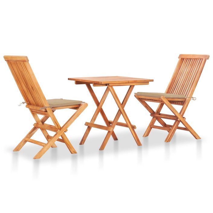 Ensemble de bistro 3pcs avec coussins beige Bois de teck massif - Photo n°1