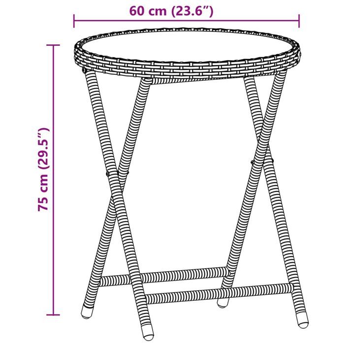 Ensemble de bistro avec coussins 3 pcs marron rotin et verre - Photo n°9