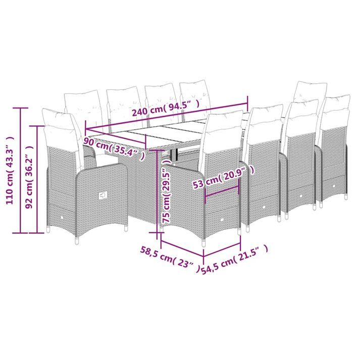 Ensemble de bistro de jardin 11 pcs coussins marron poly rotin - Photo n°9