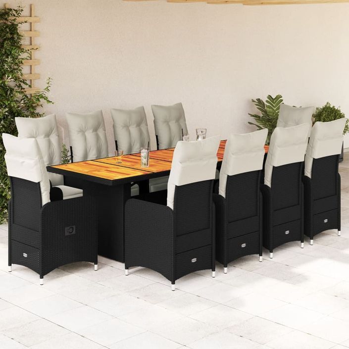 Ensemble de bistro de jardin 11 pcs coussins noir poly rotin - Photo n°1