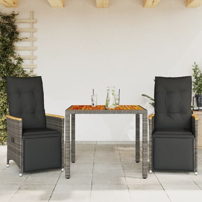 Ensemble de bistro de jardin 3 pcs coussins gris poly rotin - Photo n°1