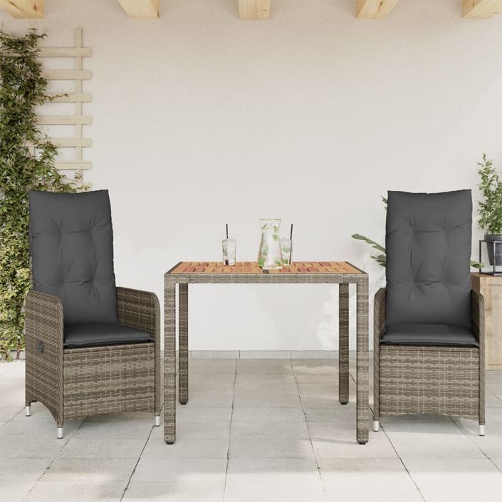 Ensemble de bistro de jardin 3 pcs coussins gris poly rotin - Photo n°1