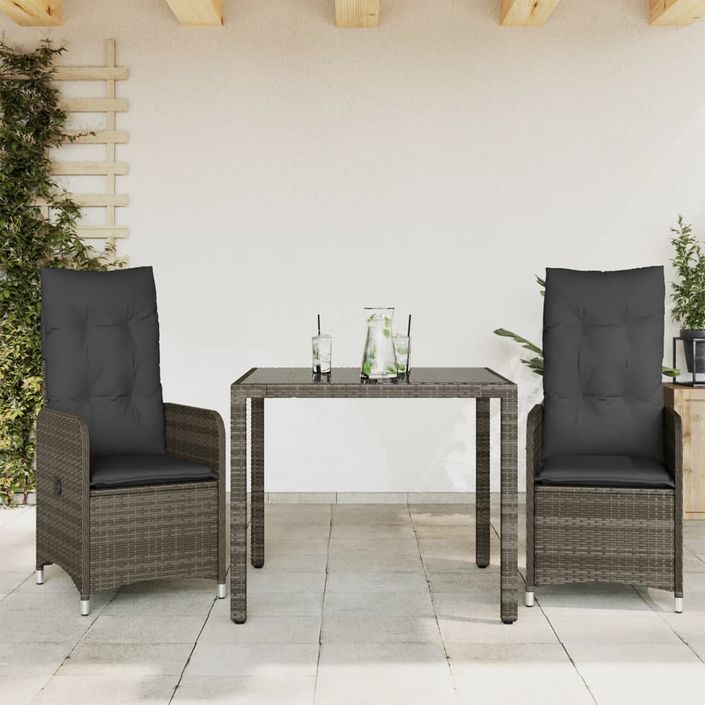 Ensemble de bistro de jardin 3 pcs coussins gris poly rotin - Photo n°1