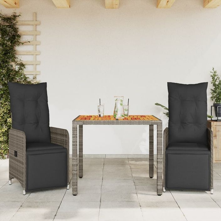 Ensemble de bistro de jardin 3 pcs coussins gris poly rotin - Photo n°1