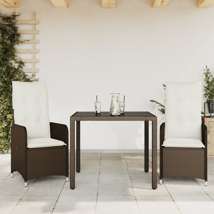 Ensemble de bistro de jardin 3 pcs coussins marron poly rotin - Photo n°1